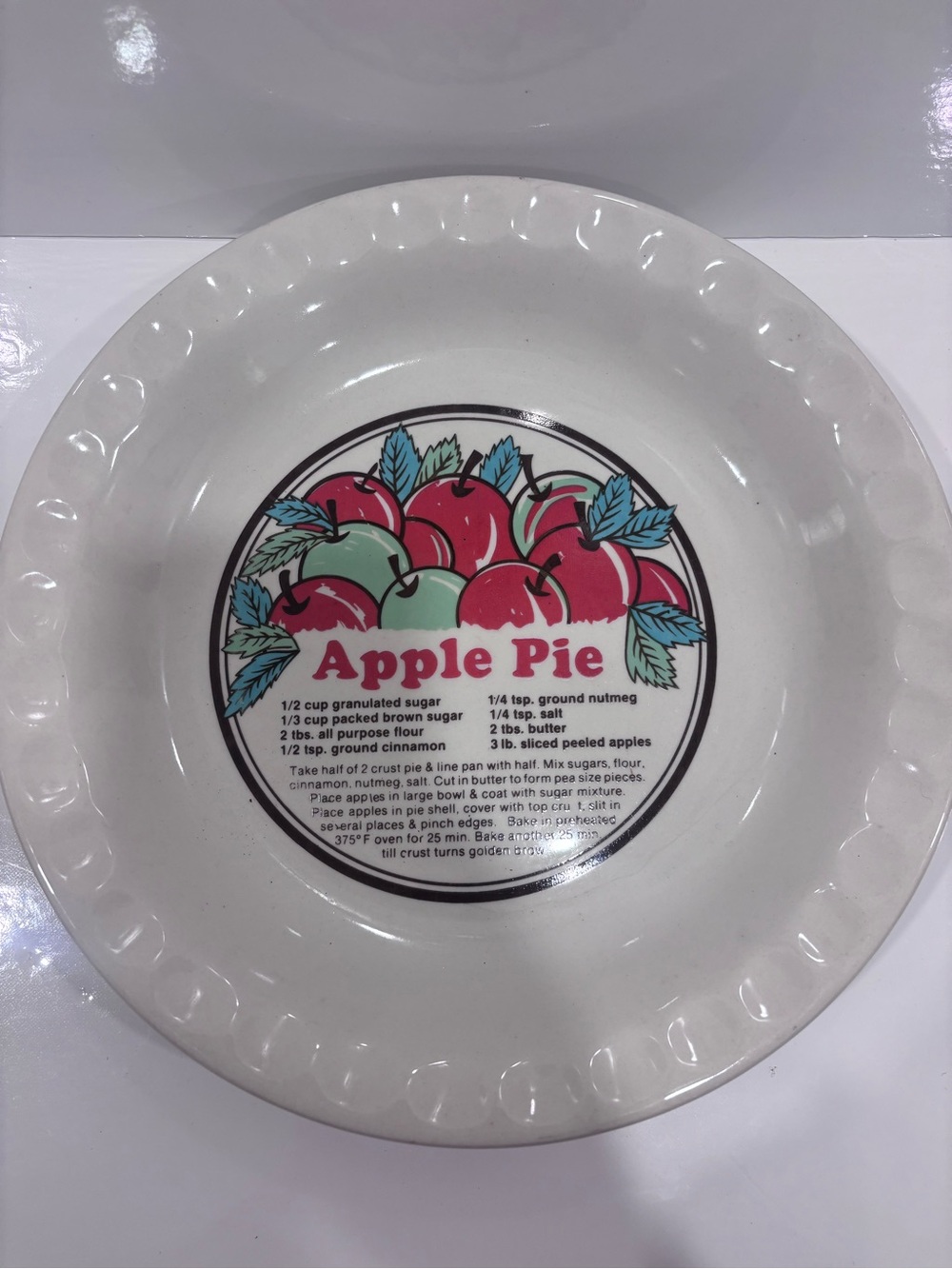Sunnycraft sunstone collection apple pie recipe ceramic pie baker 10” #11011